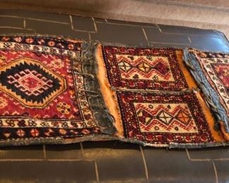 Antique Turkish Carpet Saddle Bag with leather Trim Purchased in Istanbul, 1920's                                 $240                                   