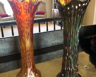 Orange Fenton Carnival Glass Vases circa early 1900's                                
$75          
Green Vase- SOLD                                        