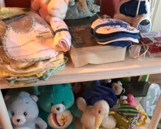 Lots of baby items, many brand new.  Care Bears.