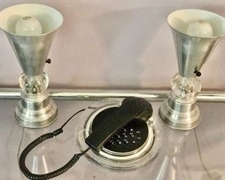 chrome and crystal up lights, mode chrome and glass console table