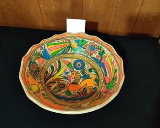 large MCM dayglow Mexican pottery bowl