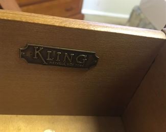 Kling is another maker of highly collectible  mid-century modern furniture.  Their logo can be found inside a drawer of most pieces.  There is a great bedroom set featured in this sale, and, as you know, mid-century furniture is HOT, and you can have the real thing!