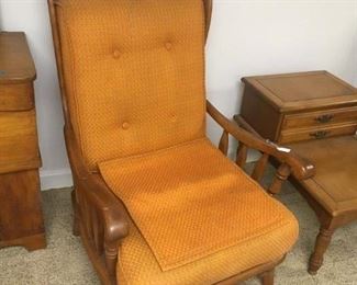 ... a rare find -- a Heywood-Wakefield mid-century wing chair with original upholstery!