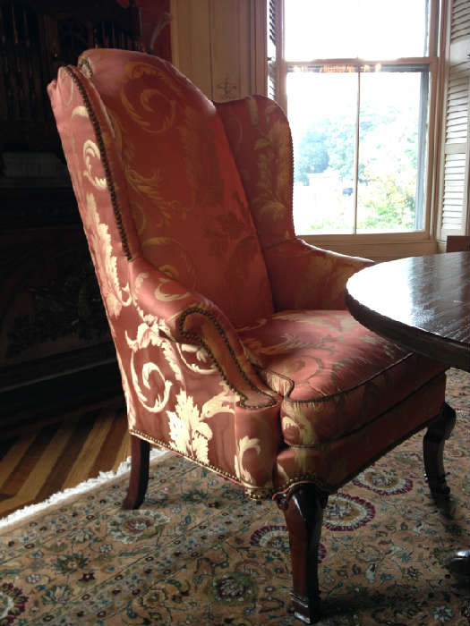 Dining room, Lillian August silk covered wing chairs ( One of a pair)