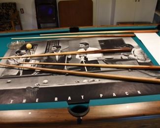 Brunswick Pool Table and Large Poster of the Rat Pack, Sinatra, Martin, Lawford and Sammy Davis Jr.