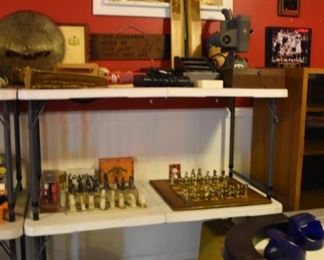 Carved Wood, Scrap Book, Fountain,  Chess Sets, Dejur Movie Projector