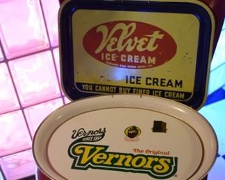 Vintage Velvet Tray, Vernor's Tray, Ice Cream And Other Vintage Trays