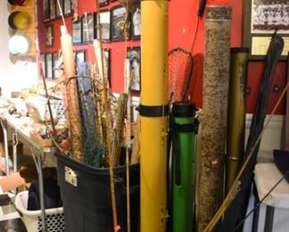 Fishing Poles including Mitchell, Browning, Etc., More fishing pictures below of the tackle boxes and other items