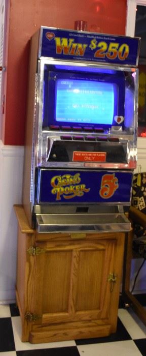 Casino Poker Nickel Slot Machine and Separte Oak Stand
