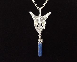 .925 Sterling Silver Lapis Lazuli Crystal Fairy Pendant Necklace
