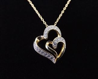 .925 Sterling Silver Vermeil Crystal Entwined Hearts Pendant Necklace
