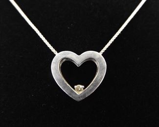 .925 Sterling Silver Diamond Heart Pendant Necklace
