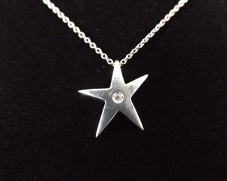 .925 Sterling Silver Diamond Star Pendant Necklace
