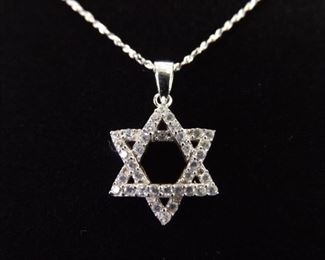 .925 Sterling Silver Star of David Crystal Pendant Necklace
