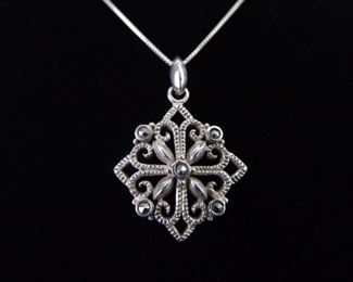 .925 Sterling Silver Art Nouveau Fleur Pendant Necklace
