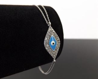 .925 Sterling Silver Crystal Evil Eye Bracelet
