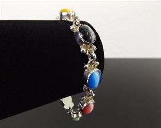 .925 Sterling Silver Multi Colored Chrysoberyl Cats Eye Bracelet
