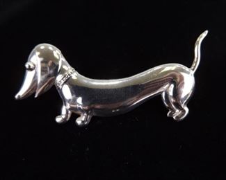 .925 Sterling Silver Weiner Dog Brooch
