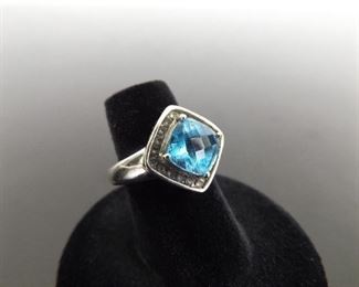 .925 Sterling Silver Cushion Cut Topaz Crystal Ring Size 5.75
