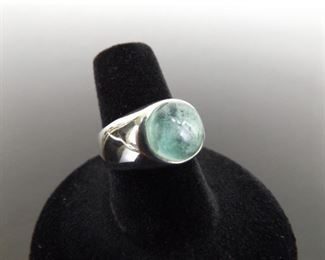 .925 Sterling Silver Prehnite Cabochon Ring Size 7
