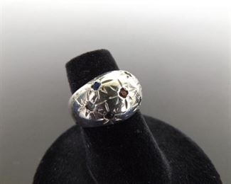 .925 Sterling Silver Multi Colored Inlayed Crystal Starburst Ring Size 5.5
