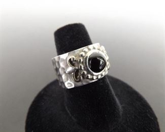 .925 Sterling Silver Black Onyx Cabochon Ring Size 7
