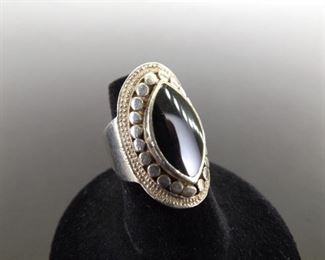 .925 Sterling Silver Inlayed Onyx Ring Size 5.75
