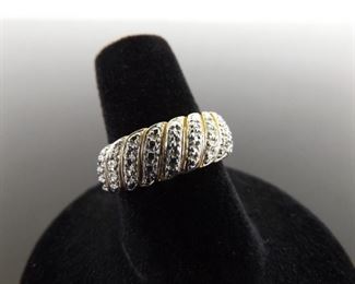 .925 Sterling Silver Vermeil Diamond Accented Ring Size 7
