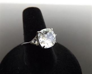 .925 Sterling Silver Antique Cushion Cut Crystal Ring Size 8
