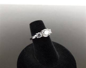 .925 Sterling Silver Faceted Crystal Ring Size 5
