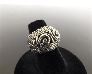 .925 Sterling Silver Scrolled Dome Ring Size 6.75
