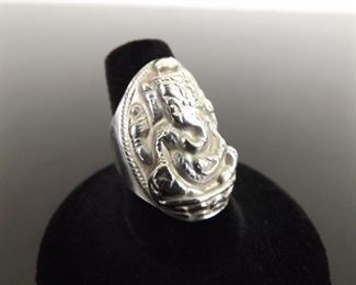 .925 Sterling Silver Hindu Ganesha Ring Size 7.5
