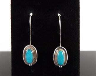 .925 Sterling Silver Turquoise Cabochon Hook Earrings
