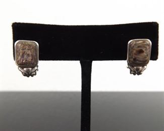 .925 Sterling Silver Purple Abalone Post Hook Earrings
