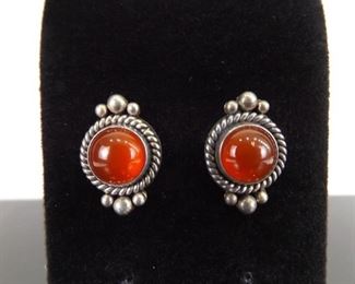 .925 Sterling Silver Carnelian Cabochon Post Earrings
