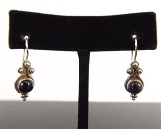 .925 Sterling Silver Black Onyx Cabochon Hook Catch Earrings

