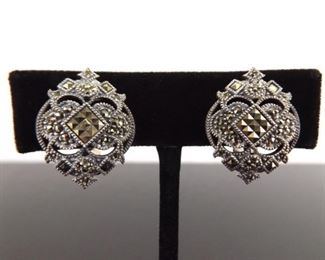 .925 Sterling Silver Judith Jack Art Nouveau Post Clamp Earrings
