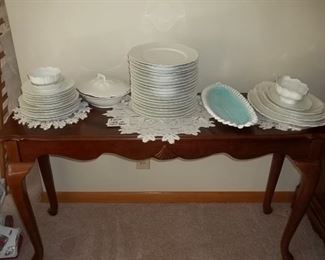sofa table and vintage china