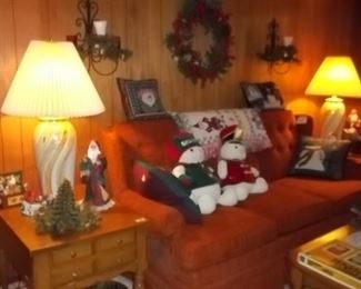 end tables, coffee table, sofa, seasonal decor