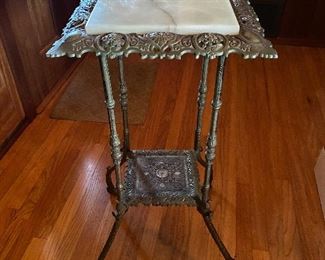 Victorian ornate brass stand with stone  top