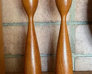 Danish Modern Mid Century teak tall candle holders