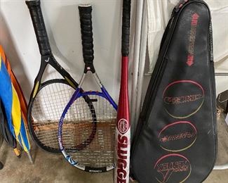 Tennis rackets and aluminum Slugger bat