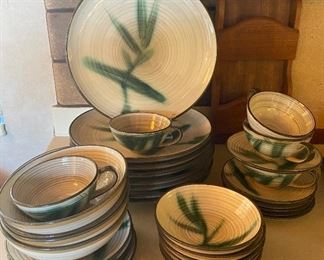 Mid Century Modern bamboo motif stoneware  dinner set
