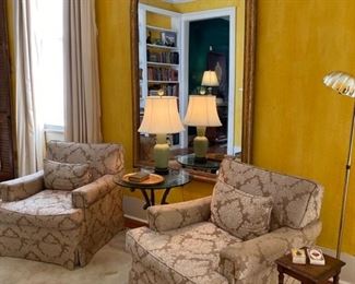 Pair chairs: $175; Large giltwood mirror: $425