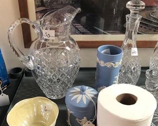 Waterford pitcher and decanters are sold.