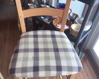 Three wood stools with plaid seats   44" tall,   18" wide  $25 each