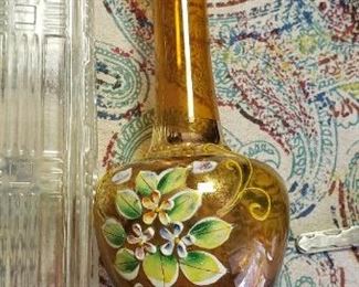 vintage amber glass vase 