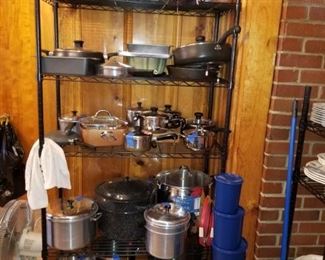 Kitchen Items, Pots, Pans, Blue Tupperware