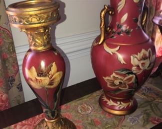 Matching candlesticks, vase and console bowl.   
