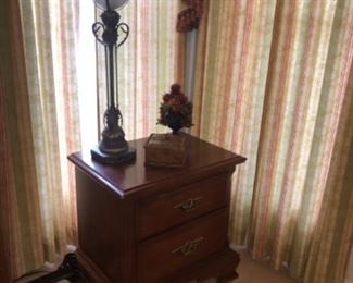 Sumter Cabinet Co,   BEDSIDE TABLE AND CUSTOM DRAPES, MATCHING CHEST SEAT PAD AND BEDSPREAD